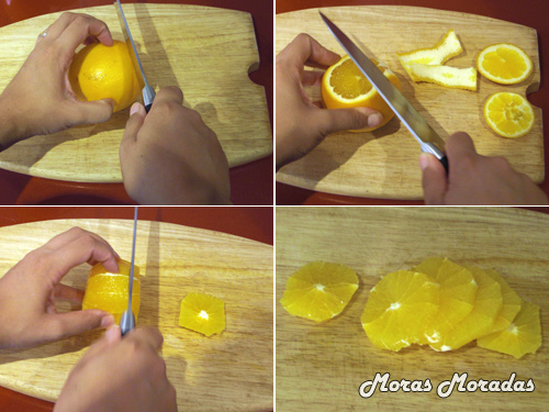 preparación de naranjas con nata, miel y nueces preparación de naranjas con nata, miel y nueces