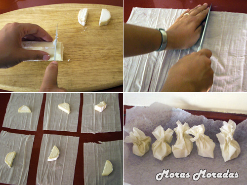 preparacion de los saquitos de pasta filo con queso de cabra preparacion de los saquitos de pasta filo con queso de cabra