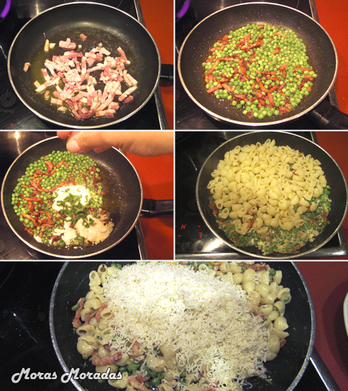 cocinar mini coditos de pasta con salsa cremosa de bacon ahumado y guisantes cocinar mini coditos de pasta con salsa cremosa de bacon ahumado y guisantes