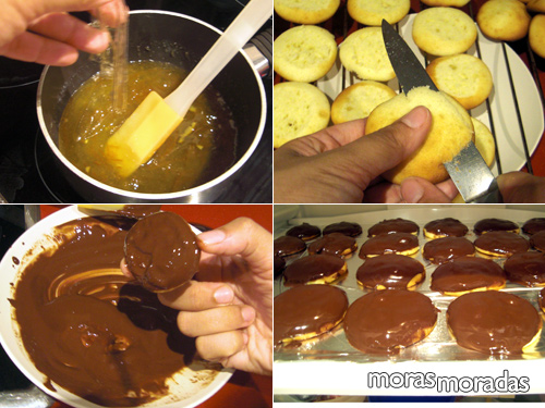 cubrir con gelatina de naranja y chocolate las galletas