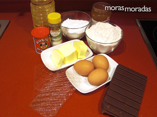 ingredientes para hacer galletas de chocolate y naranja tipo Pim's
