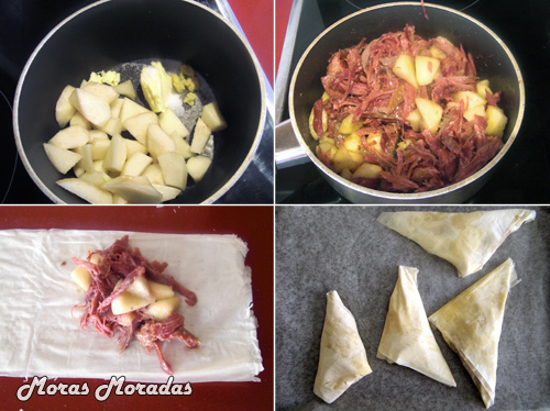 como hacer triángulos rellenos de pato y pera como hacer triángulos rellenos de pato y pera