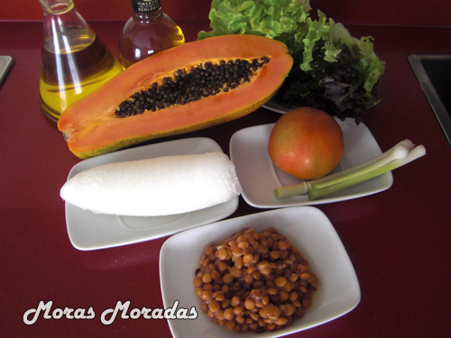 ingredientes para hacer ensalada de lentejas, sepia y papaya