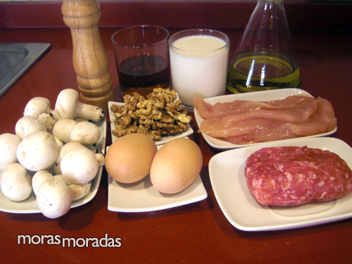 ingredientes para hacer paté de pollo con nueces y champiñones