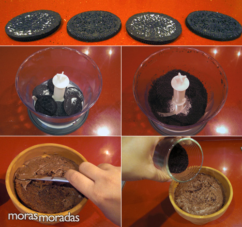 decorar el bizcocho con tierra comestible