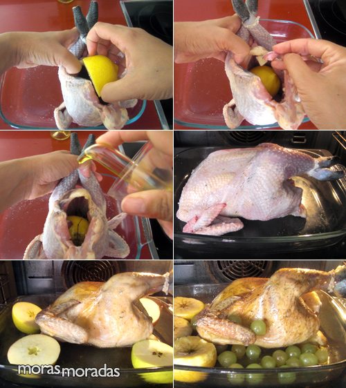 como hacer la pularda asada con manzanas y uvas