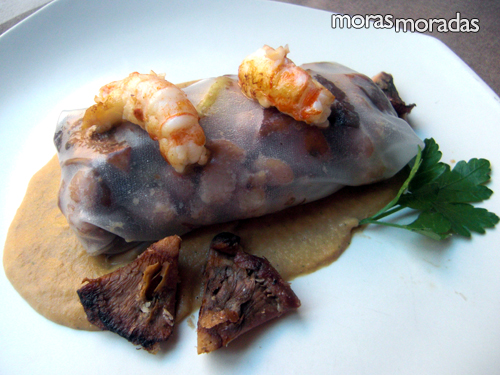 canelón de níscalos con alcachofas y cigalas