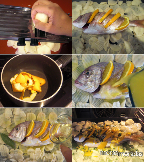 como hacer un besugo al horno con naranja y patatas panadera