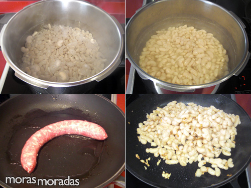 hacer mongetes con butifarra