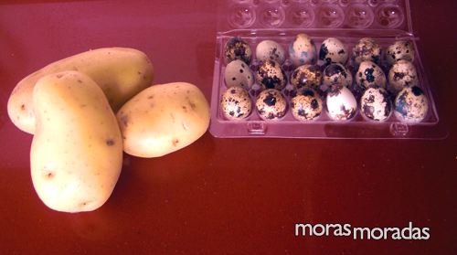 ingredientes para hacer nidos de patata con huevos de codorniz