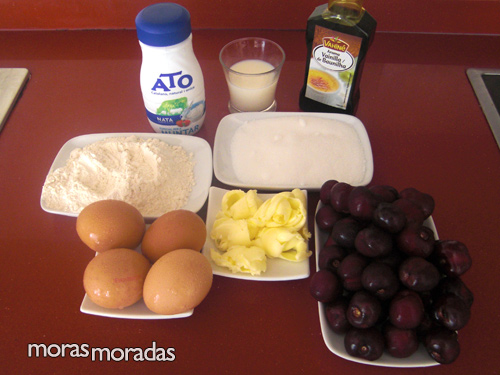 ingredientes para hacer clafoutis de cerezas